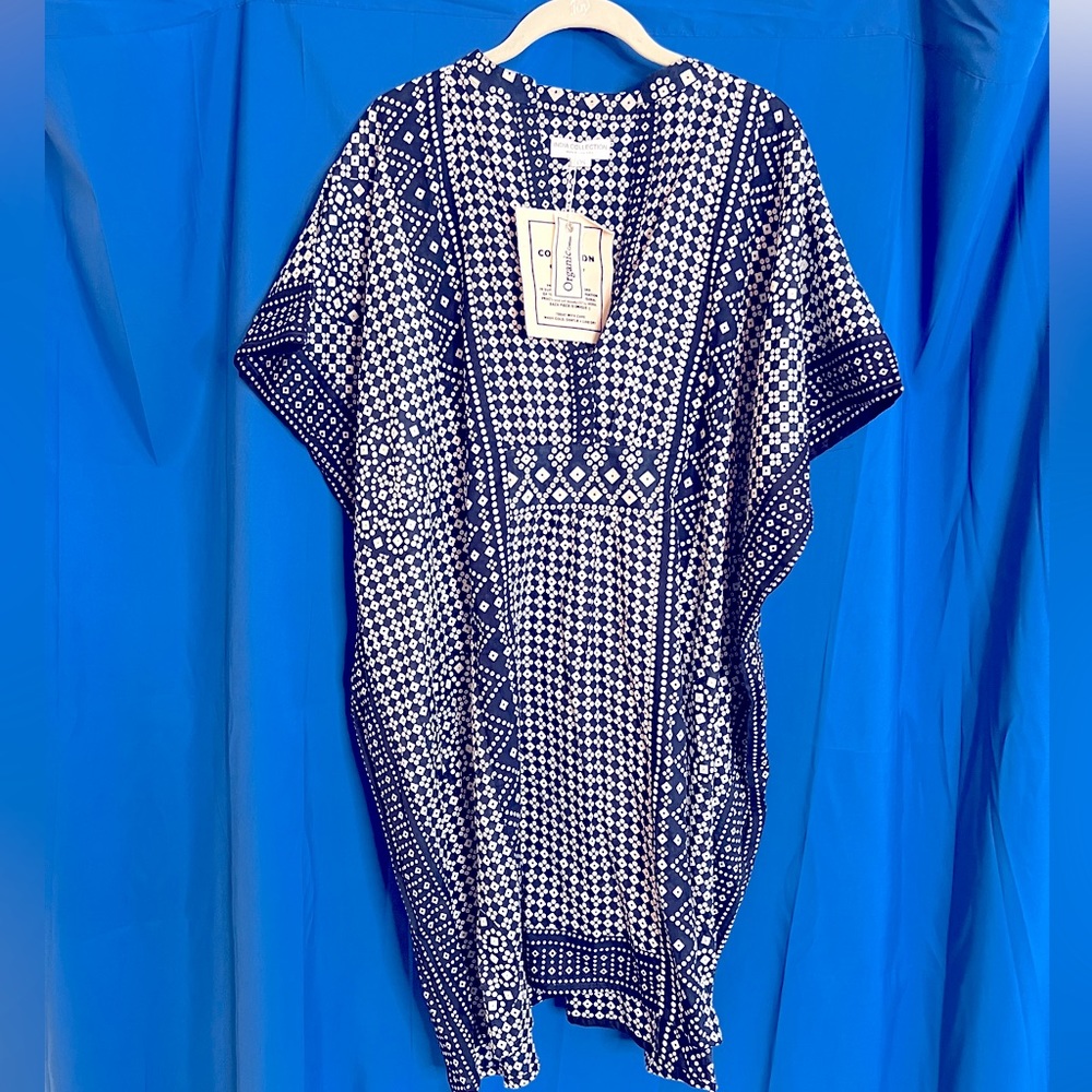 Emerson Fry India Collection Short Caftan, Navy Blue and White colors, O/S